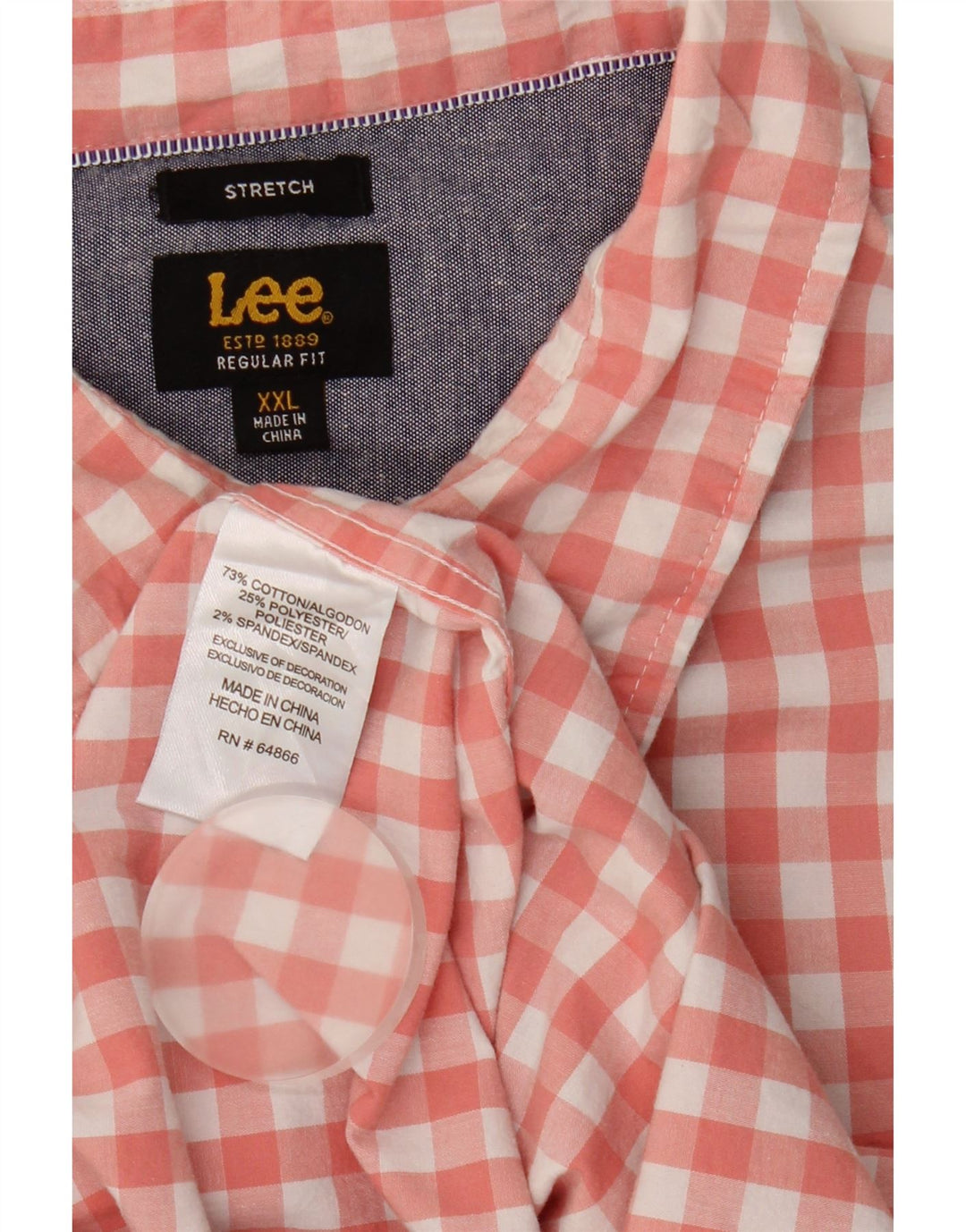 Lee Herre Stretch Kortærmet Regular Fit skjorte 2XL Pink Gingham Cotton