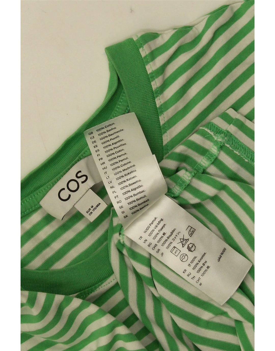 Cos Herre T-shirt Top mellemgrøn stribet bomuld