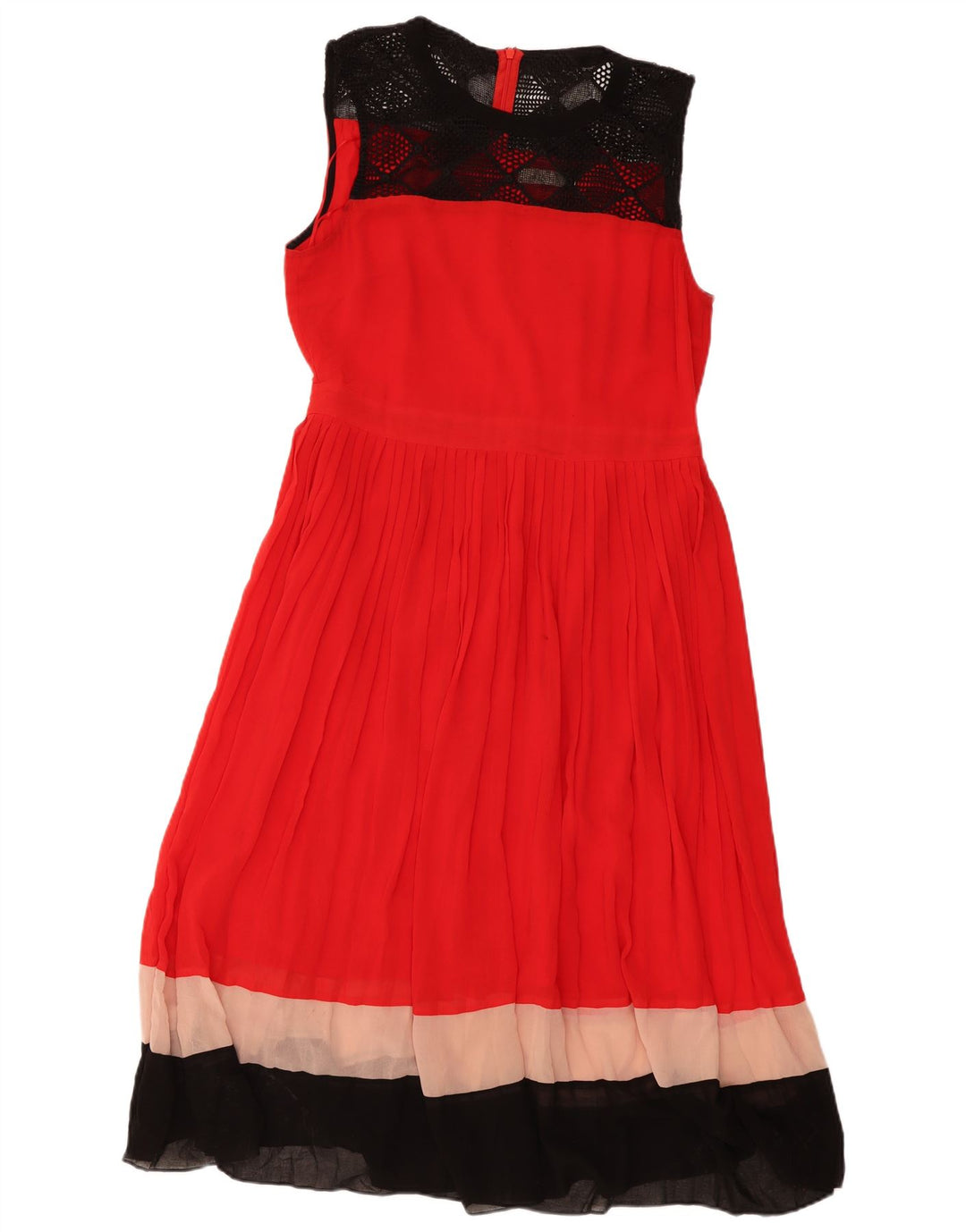 Oasis Dame Ærmeløs A-Line Kjole UK 14 Large Red Colourblock Polyester