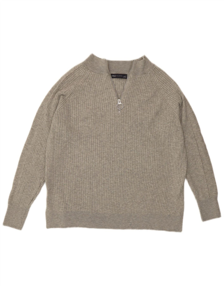 Marks & Spencer Dame sweater med lynlås-hals UK 14 Medium Grey Viscose