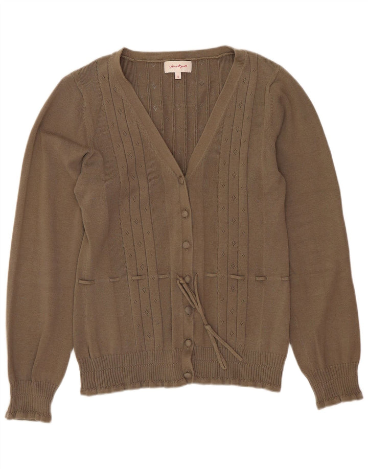 Vintage dame cardigan sweater UK 10 Lille brun bomuld