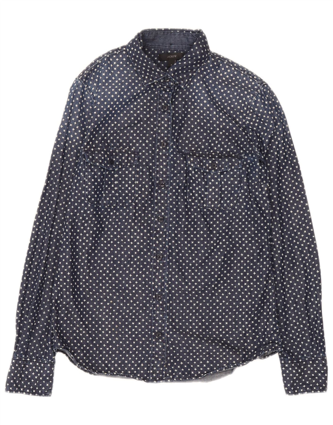 J. Crew kvinders abstrakt mønster oversized denim skjorte US 2 XS marineblå