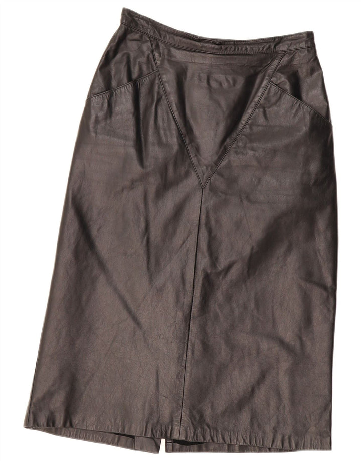 VINTAGE Womens Leather Skirt EU 40 Medium W28 Black Leather
