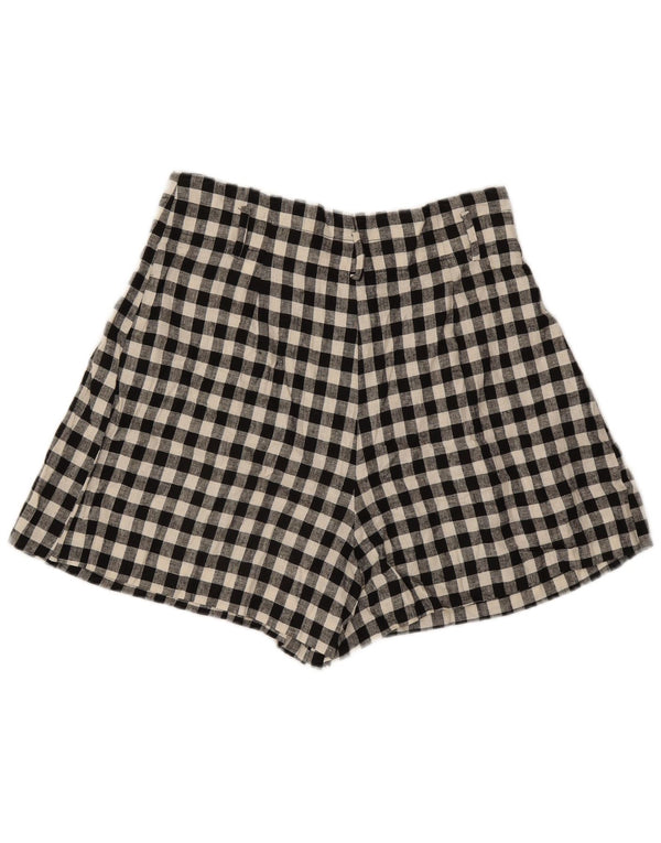 Zara Kvinders Brede Ben Højtaljede Casual Shorts Large W30 Sort Gingham