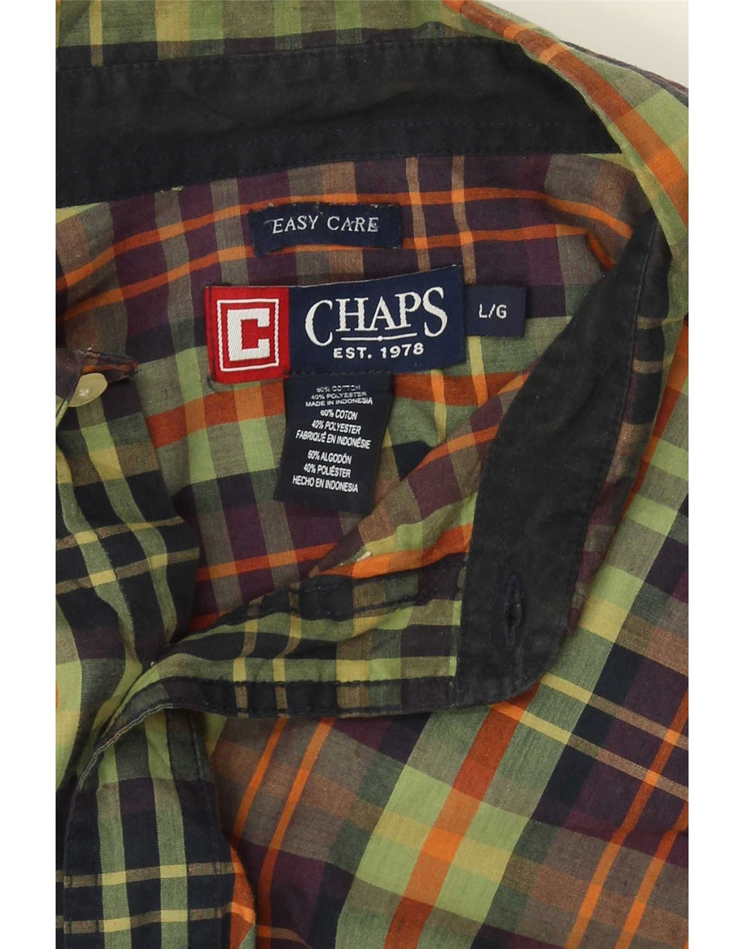 Chaps Herre Easy Care skjorte Stor grøn ternet bomuld
