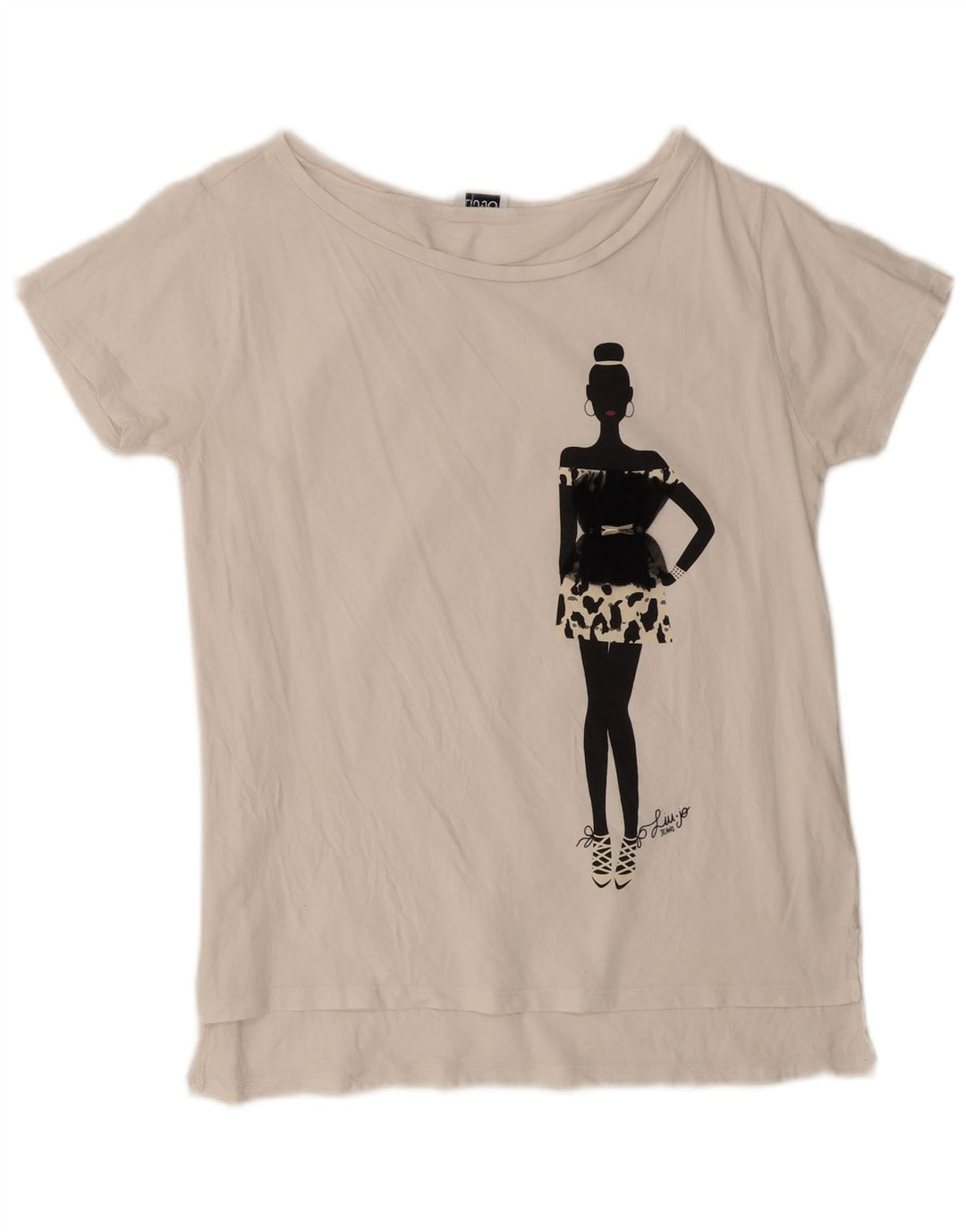 Liu Jo Grafisk T-Shirt Top UK 14 Medium Hvid Bomuld