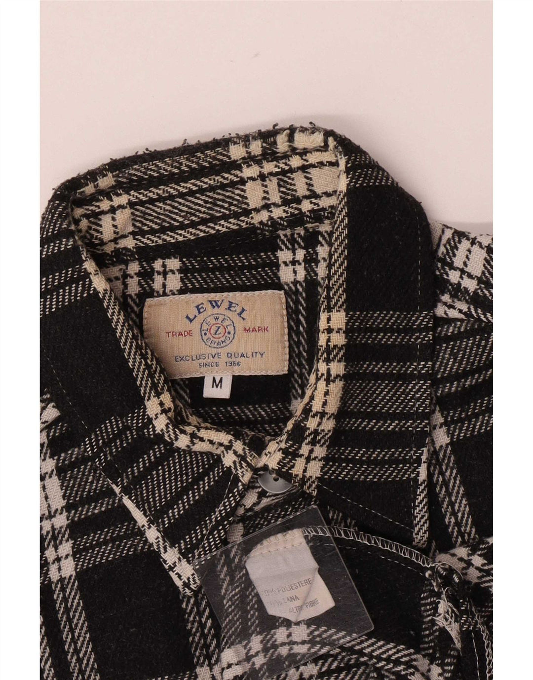 Vintage Herre Overshirt Flannel Shirt Medium Sort Plaid Polyester