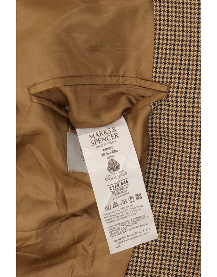 Marks & Spencer Herre Longline Blazer Jacket UK 42 Large Beige Houndstooth