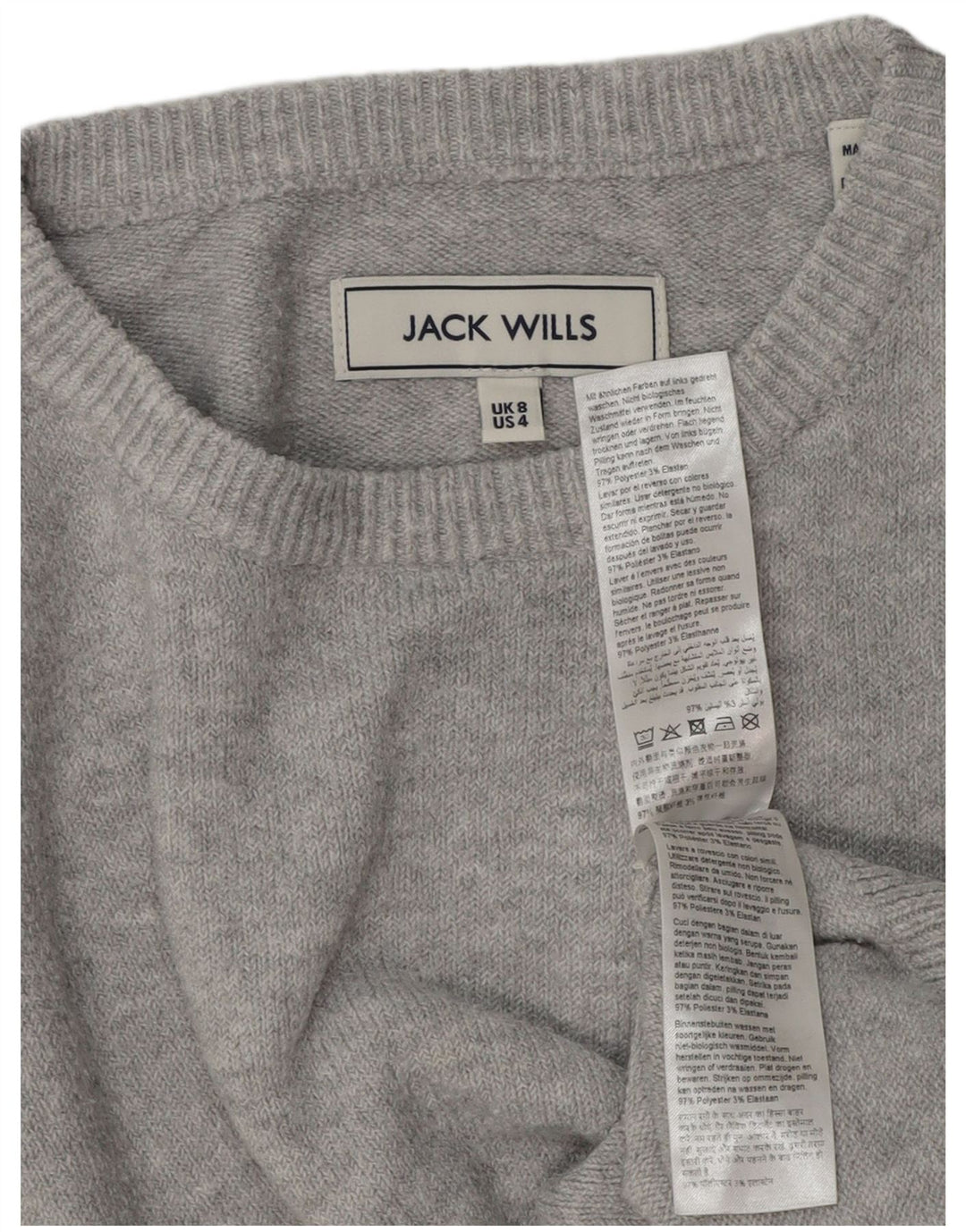 JACK WILLS Dame Oversized Crew Neck sweater UK 8 Small Grey