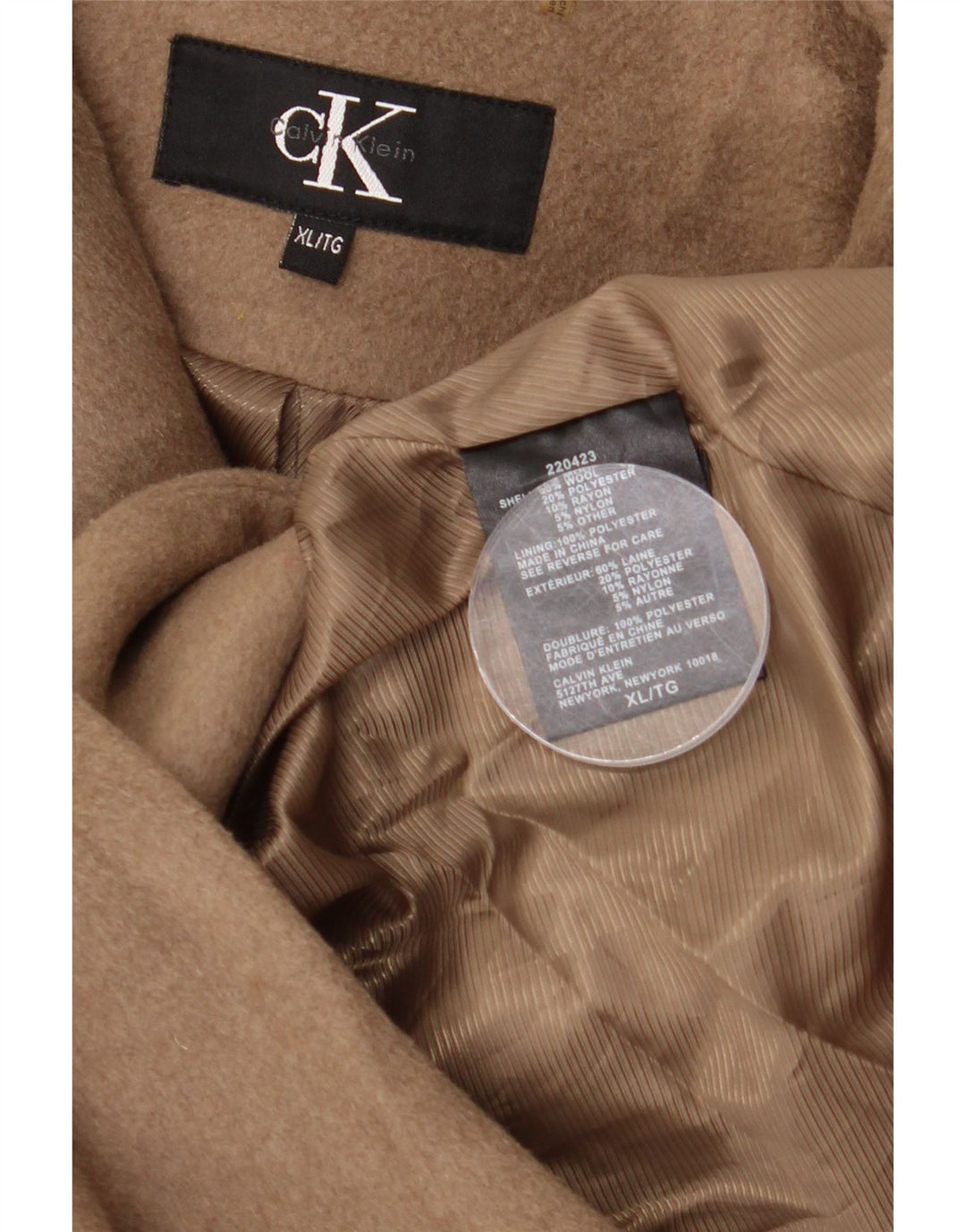 Calvin Klein Dame Oversized Overfrakke UK 18 XL Beige Uld