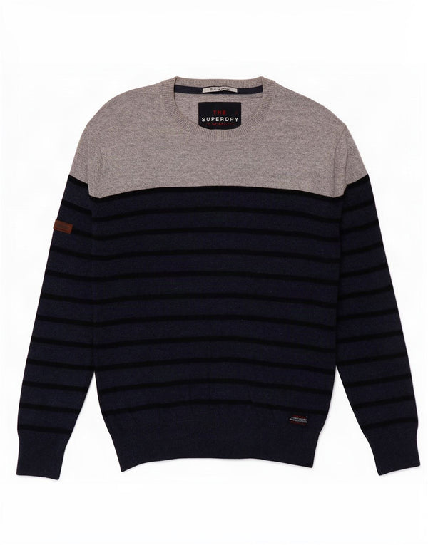 Superdry Herre sweater med rund hals, lille marineblå stribet bomuld