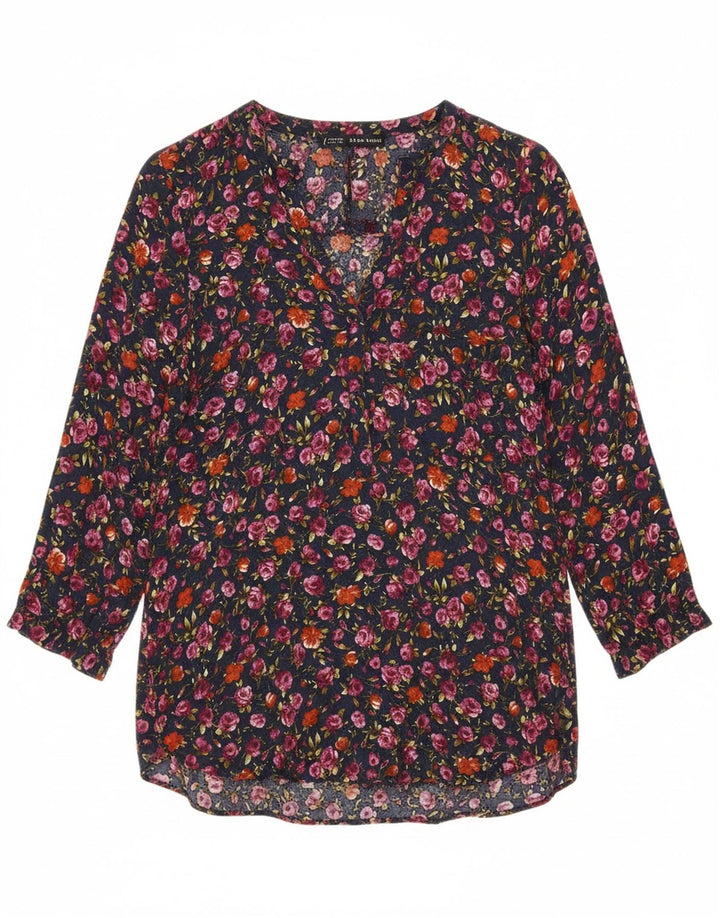 ZARA Womens Pullover 3/4 Sleeve Shirt Blouse UK 14 Medium Navy Blue Floral Vintage Zara and Second-Hand Zara from Messina Hembry 