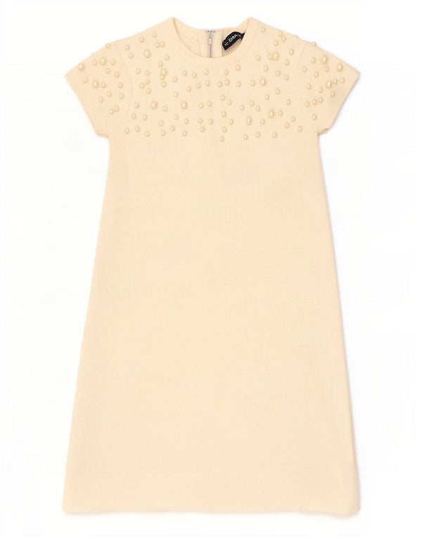 Zara Kortærmede Jumperkjole til kvinder UK 8 Small Off White Plettet Viscose