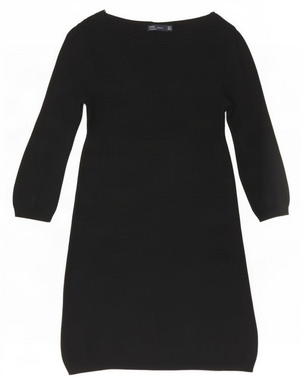 Zara Dame 3/4-ærmet Jumper Dress UK 8 Small Black Bomuld