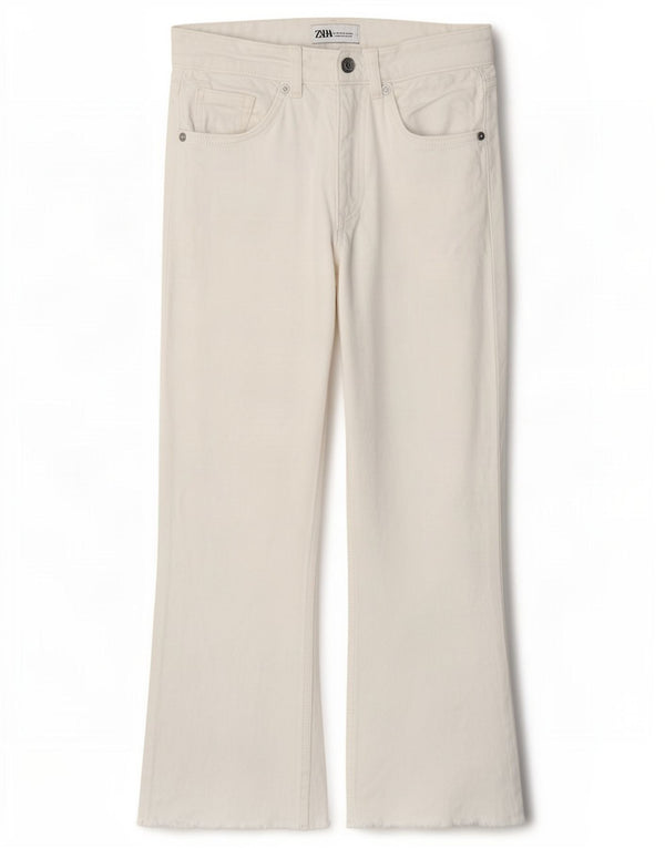 Zara Womens Crop Wide Leg Jeans EU 38 Small W28 L24 White
