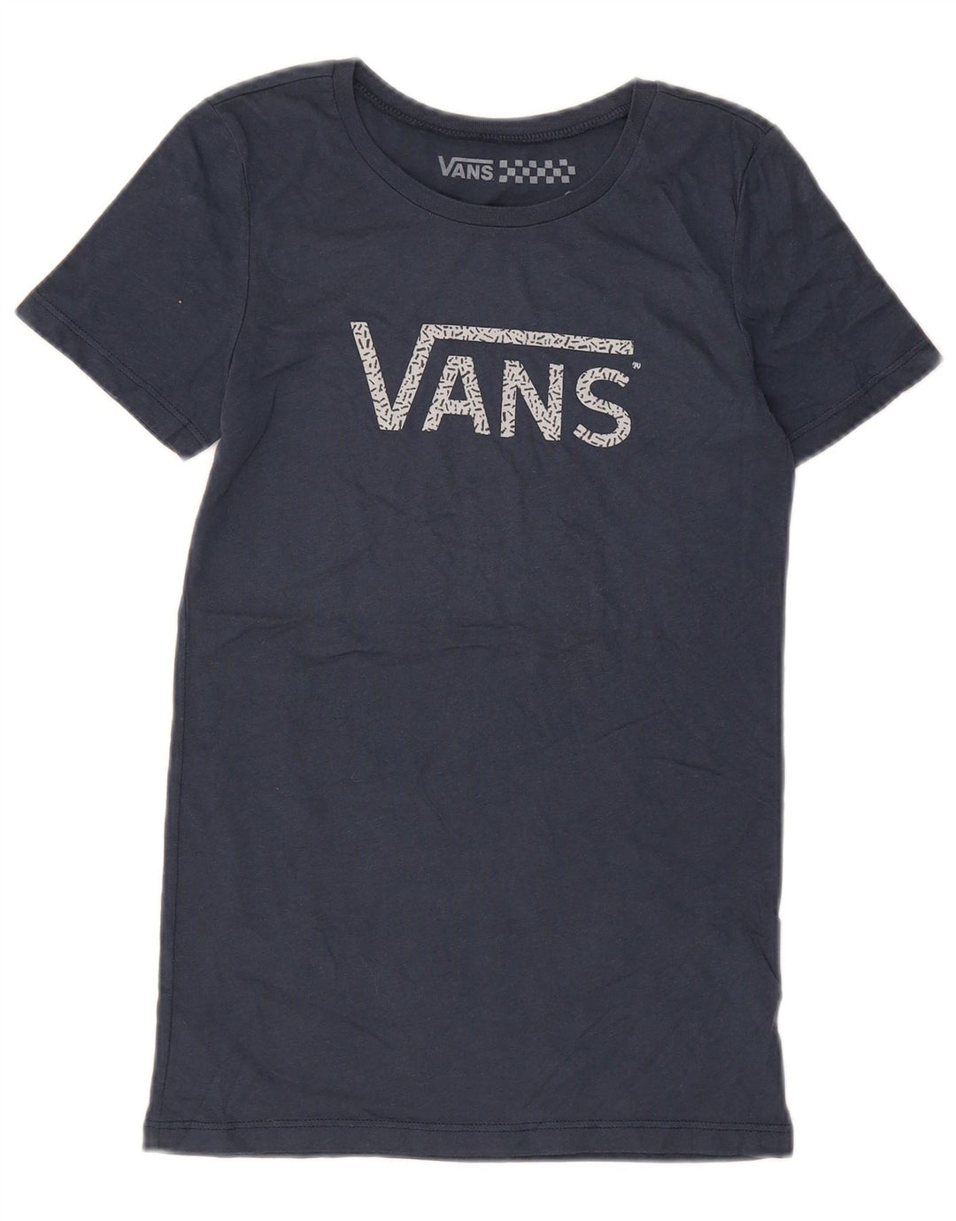 VANS Dame Grafisk T-Shirt Top UK 8 Small Navy Blue Bomuld