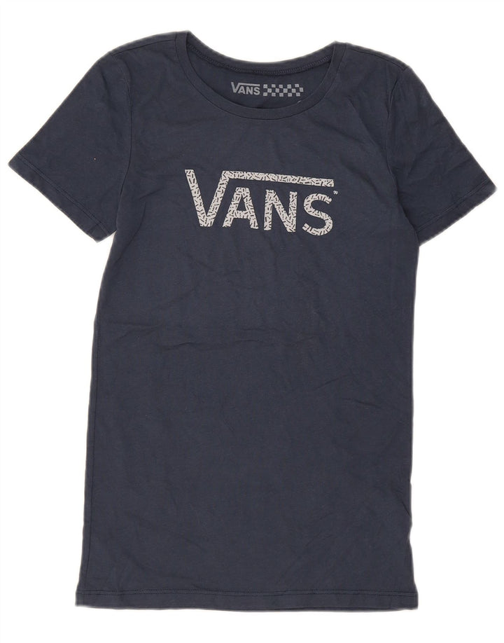VANS Dame Grafisk T-Shirt Top UK 8 Small Navy Blue Bomuld
