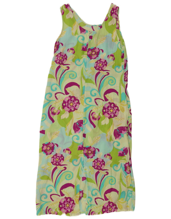 Vintage ærmeløs maxikjole til kvinder UK 16 Large Green Floral Viscose