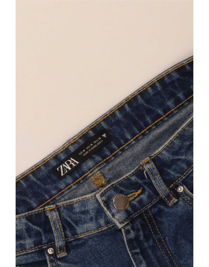 Zara Dame Mini Denim Nederdel Medium W28 Blå Geometrisk