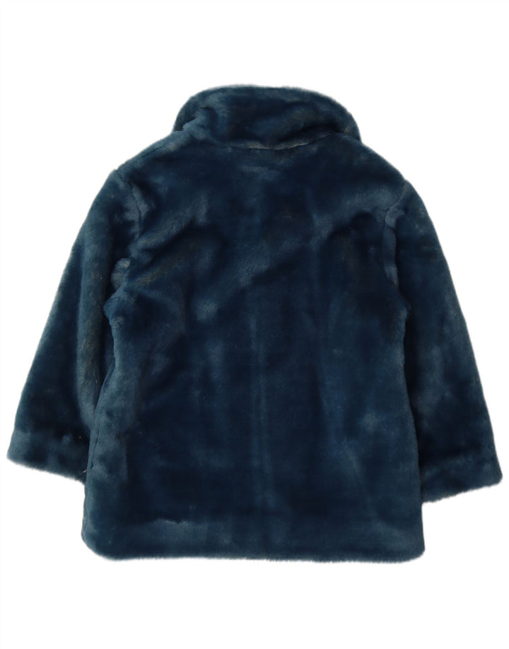 Vintage Dame imiteret Pelsjakke UK 12 Medium Blue Polyacrylic