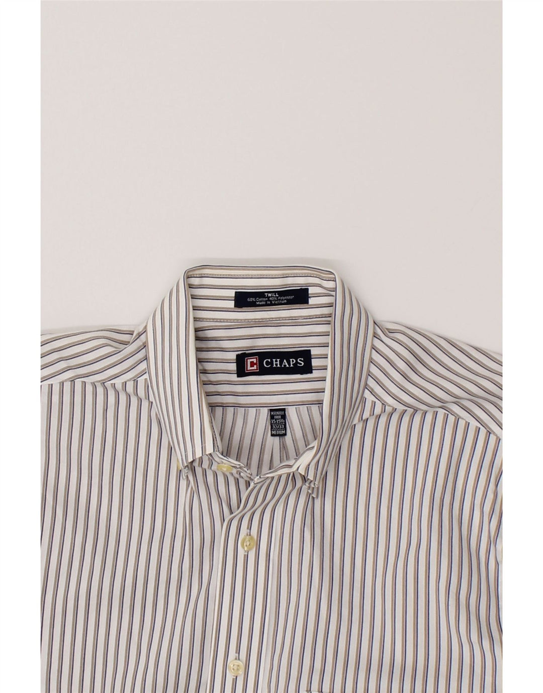 CHAPS Mens Shirt  Size 15-15 1/2 Medium White Striped Cotton Vintage Chaps and Second-Hand Chaps from Messina Hembry 