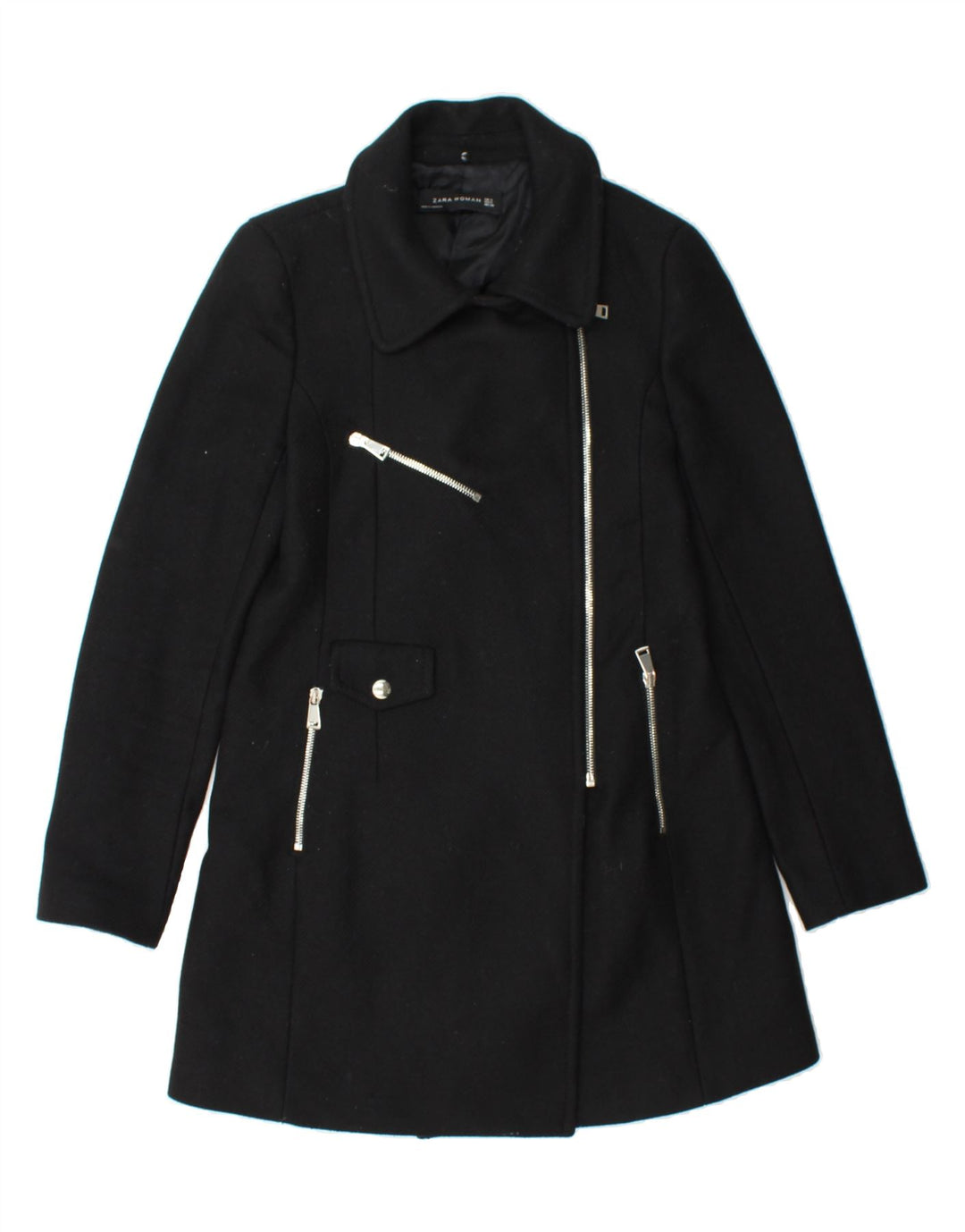 ZARA Womens Overcoat UK 10 Small Black Wool Vintage Zara and Second-Hand Zara from Messina Hembry 