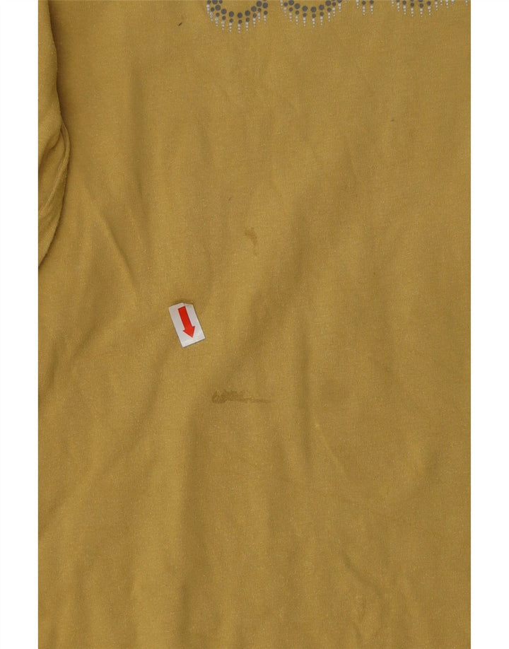 COLUMBIA Dame Grafisk Top Langærmet UK 14 Stor Gul Bomuld