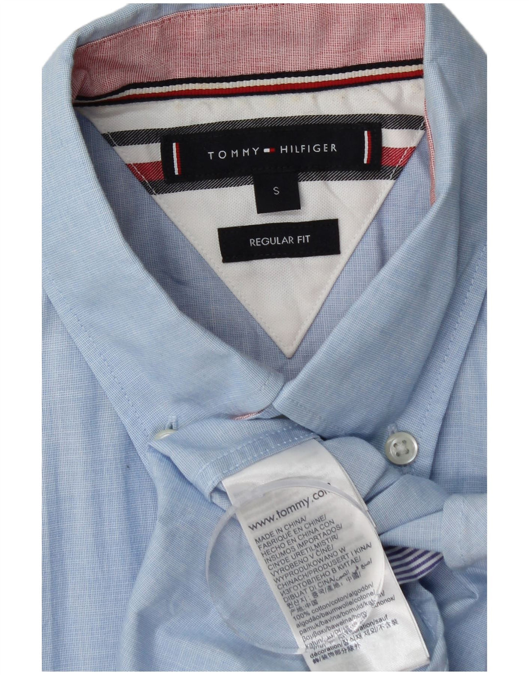 TOMMY HILFIGER Herre Regular Fit kortærmet skjorte lille blå bomuld