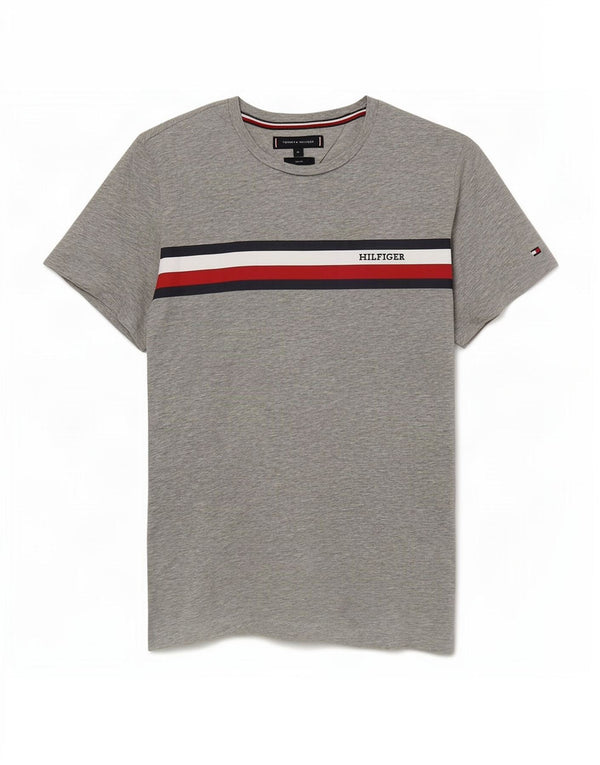 Tommy Hilfiger Herre Slim Fit T-shirt Top Medium Grå Colourblock Bomuld