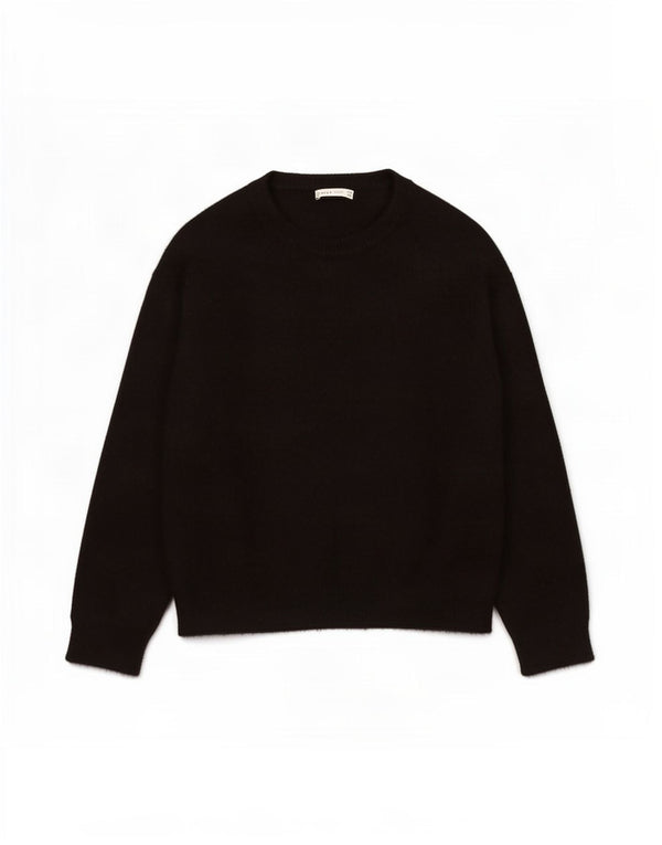 Zara Womens Crop Boat Neck Jumper Sweater UK 16 Large Black