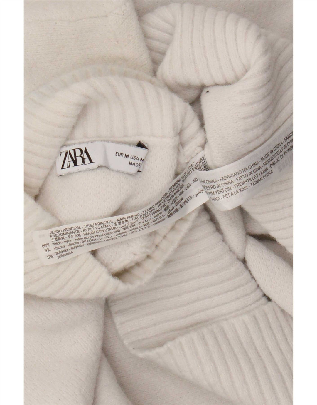 Zara Dame Turtle Neck Jumper Sweater UK 12 Medium White Nylon