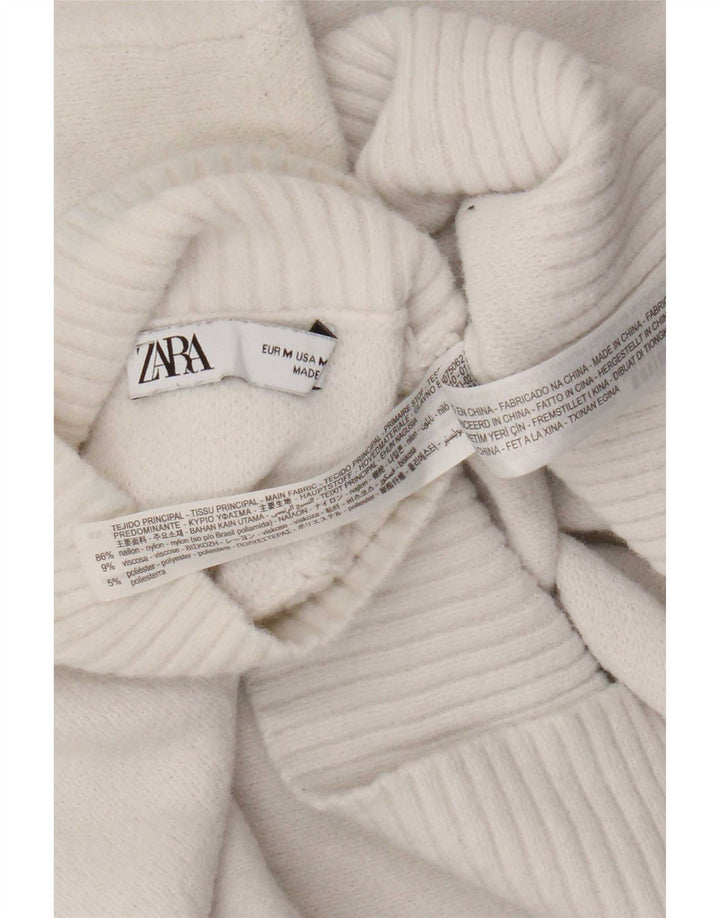 Zara Dame Turtle Neck Jumper Sweater UK 12 Medium White Nylon