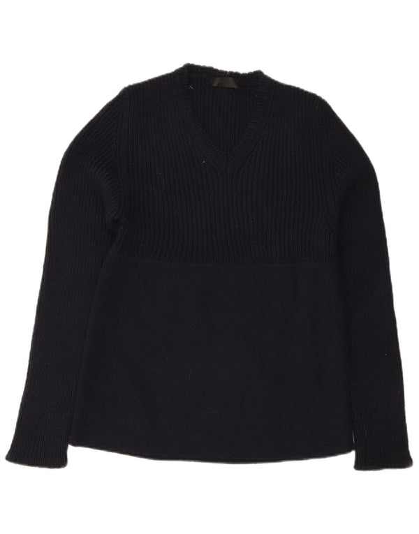 Kostume National Dame V-hals Jumper Sweater IT 48 XL Marineblå Uld