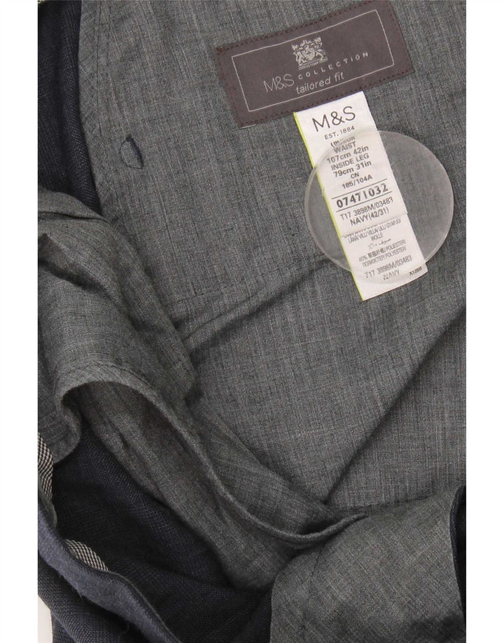 Marks & Spencer herre skræddersyet pasform jakkesætbukser W42 L31 marineblå ternet