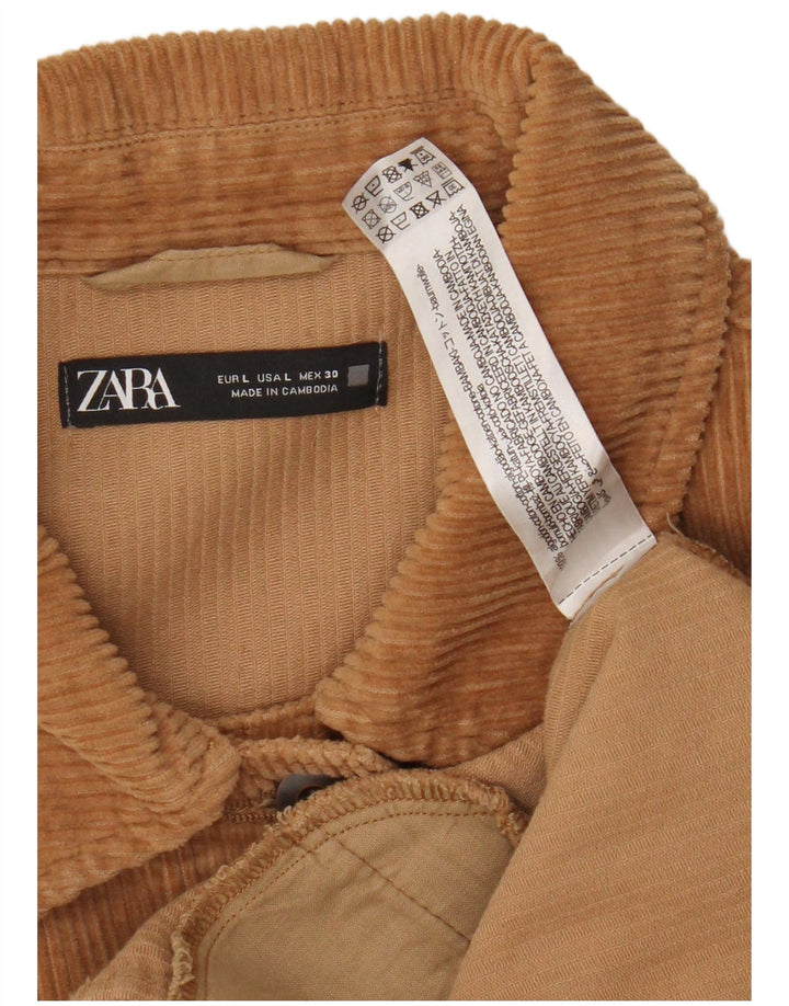 Zara Dame Oversized Corduroy Jacket UK 16 Stor Beige Bomuld
