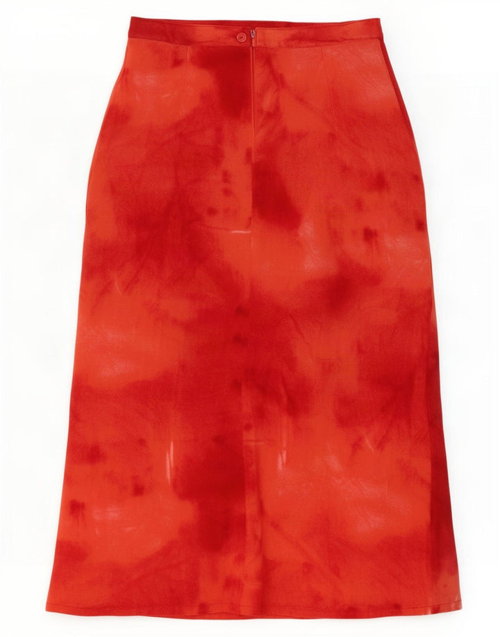 Vintage Dame Midi Nederdel IT 42 Medium W26 Red Tie Dye Polyester