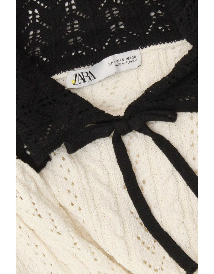 Zara Womens Crop Knit Bluse Top UK 10 Small White Colourblock