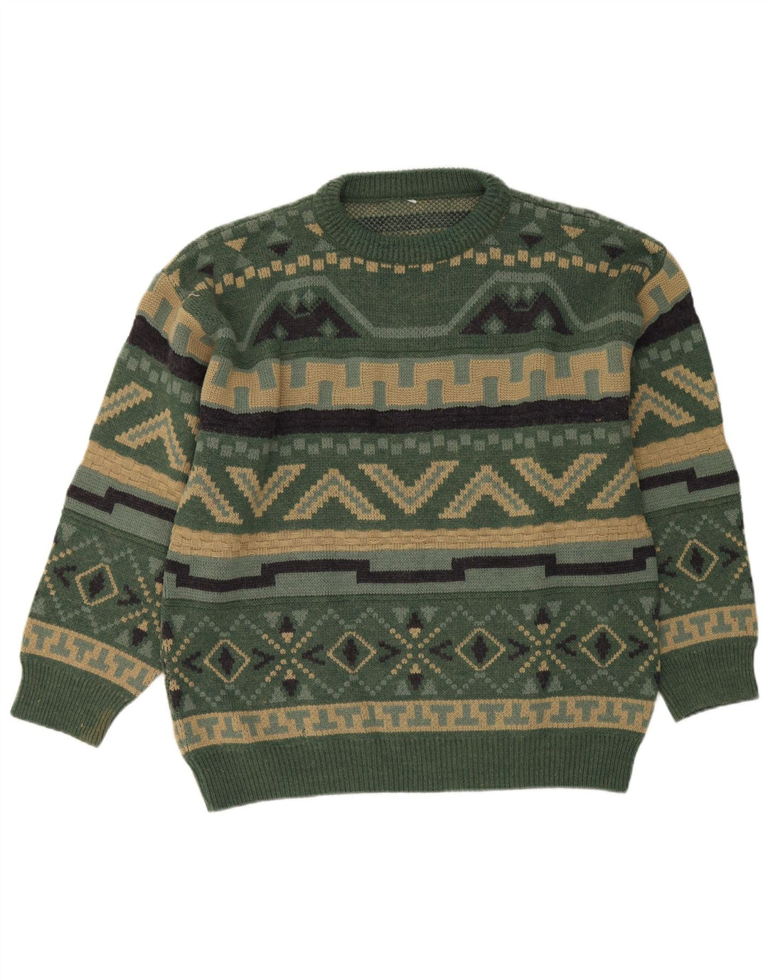 Vintage herre rund hals sweater stor grøn geometrisk