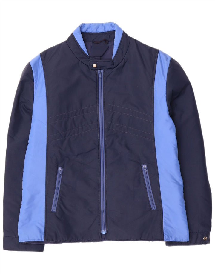 Vintage Herre Windbreaker Jacket UK 40 Large Navy Blue Colourblock Polyamid
