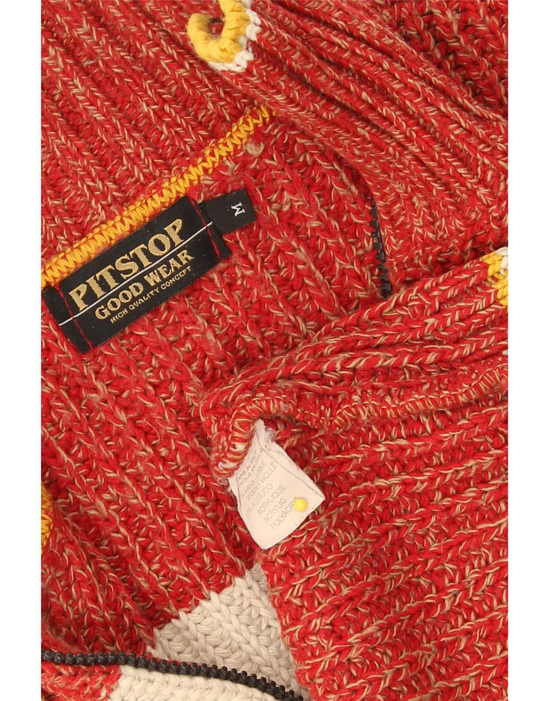 Pit Stop Herre Cardigan Sweater Medium Rød Colourblock Uld