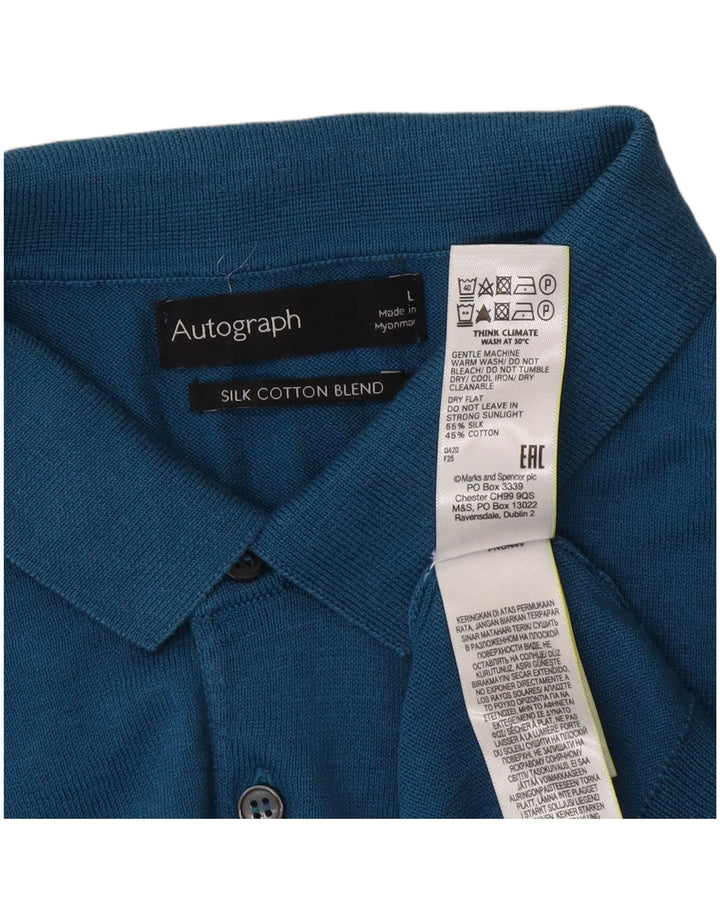 Marks & Spencer Herre Autograph Polo Neck Jumper Sweater Large Blue