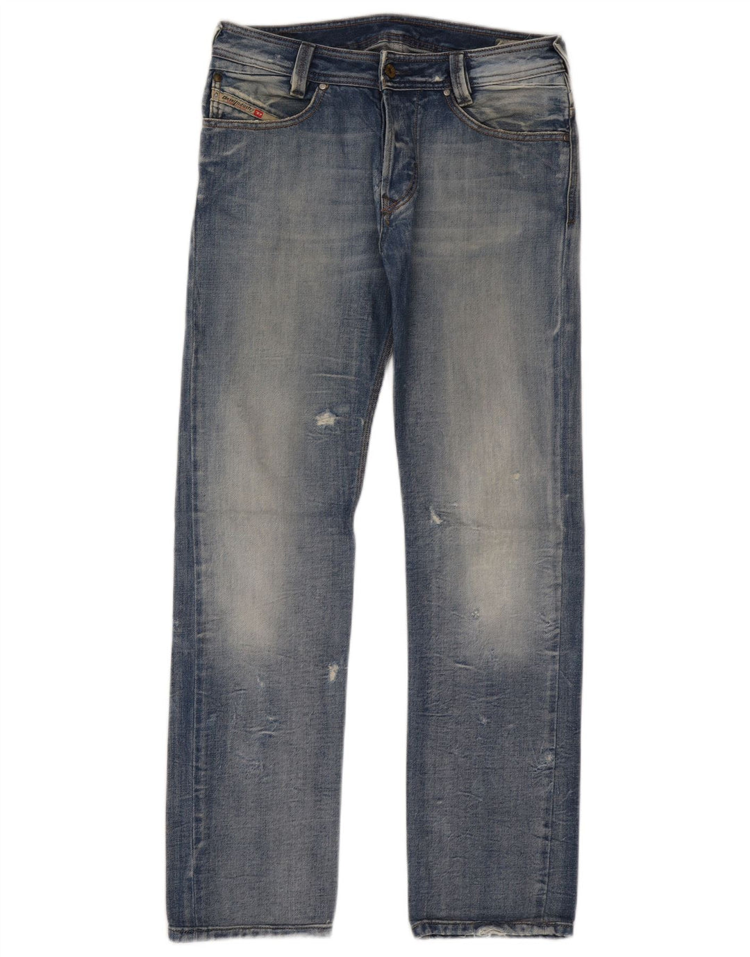 Diesel Herre Distressed Straight Jeans W30 L31 Blå Bomuld