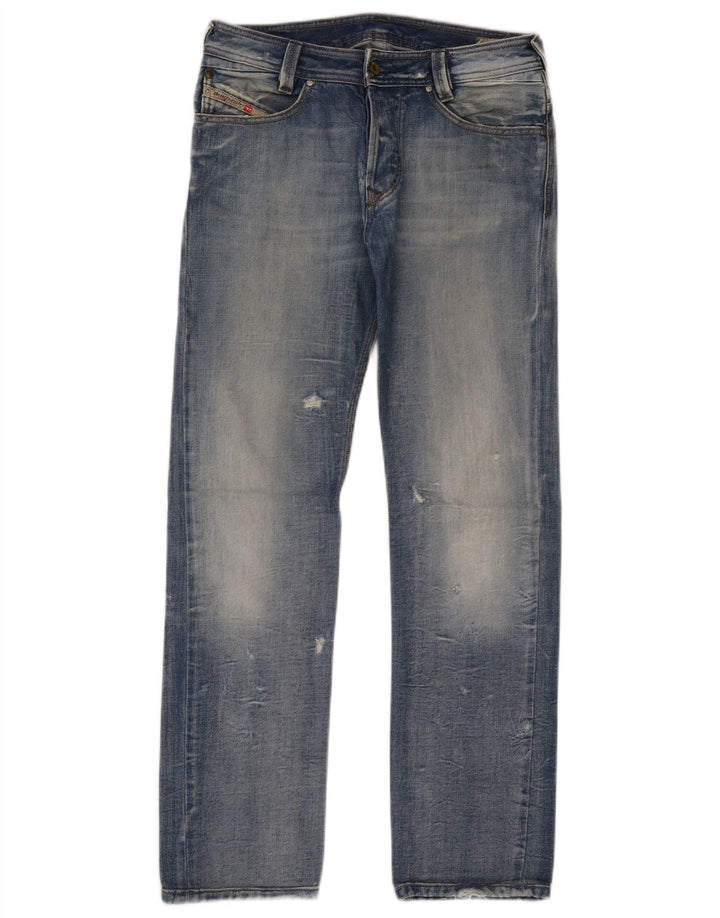 Diesel Herre Distressed Straight Jeans W30 L31 Blå Bomuld
