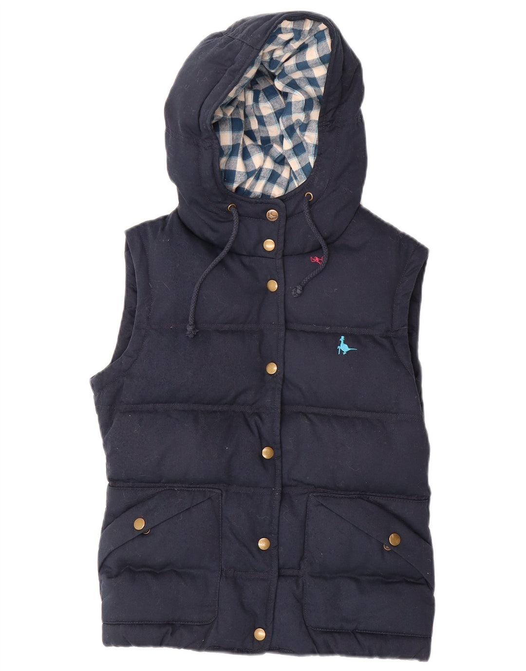 JACK WILLS Dame hætte polstret Gilet UK 8 Small Navy Blue Polyester