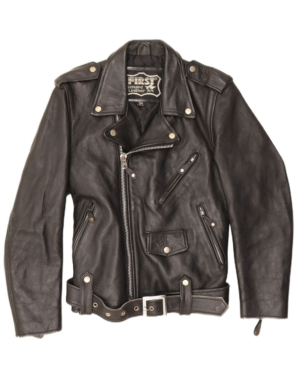 First Mens Læder Biker Jacket UK 34 XS Sort