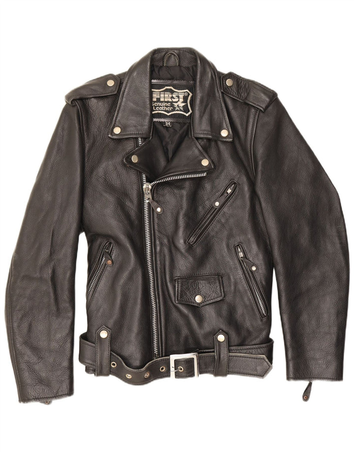 First Mens Læder Biker Jacket UK 34 XS Sort