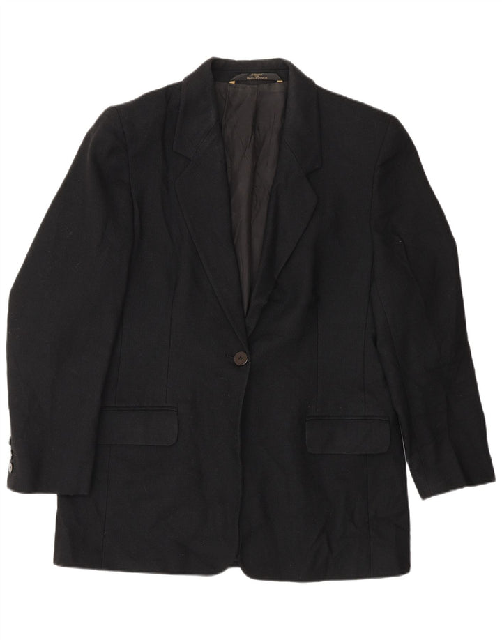 Marks & Spencer Dame 1-knaps blazerjakke UK 16 Stor sort uld