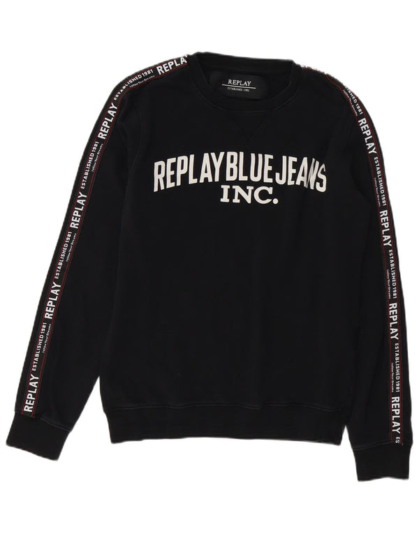 REPLAY Herre Grafisk Sweatshirt Jumper Medium Sort Bomuld