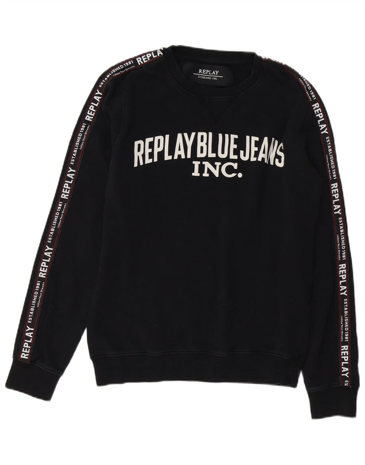 REPLAY Herre Grafisk Sweatshirt Jumper Medium Sort Bomuld
