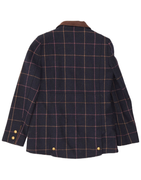 Joules Womens Bomber Jacket UK 12 Medium Navy Blue Check Wool